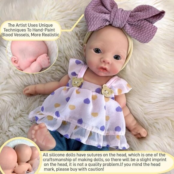 11Inch Full Body Silicone Reborn Baby DollEyes Open Realistic Lifelike Baby Girl - Picture 4 of 7